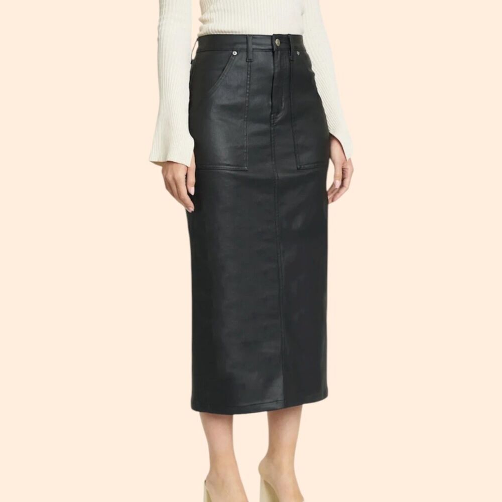 Daze Faux Leather Midi Skirt